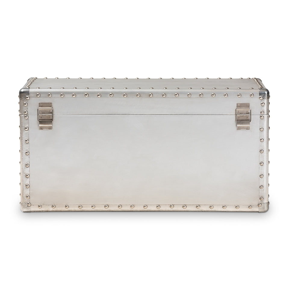 Serge French industrial silver metal storage trunk.