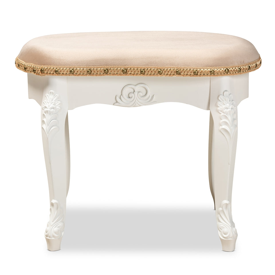 Gabrielle traditional French country provincial vanity ottoman.