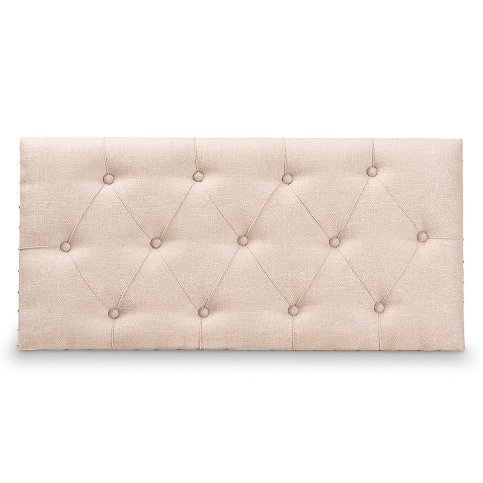 Copy of Kyra beige fabric upholstered storage trunk ottoman.
