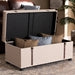 Copy of Kyra beige fabric upholstered storage trunk ottoman.