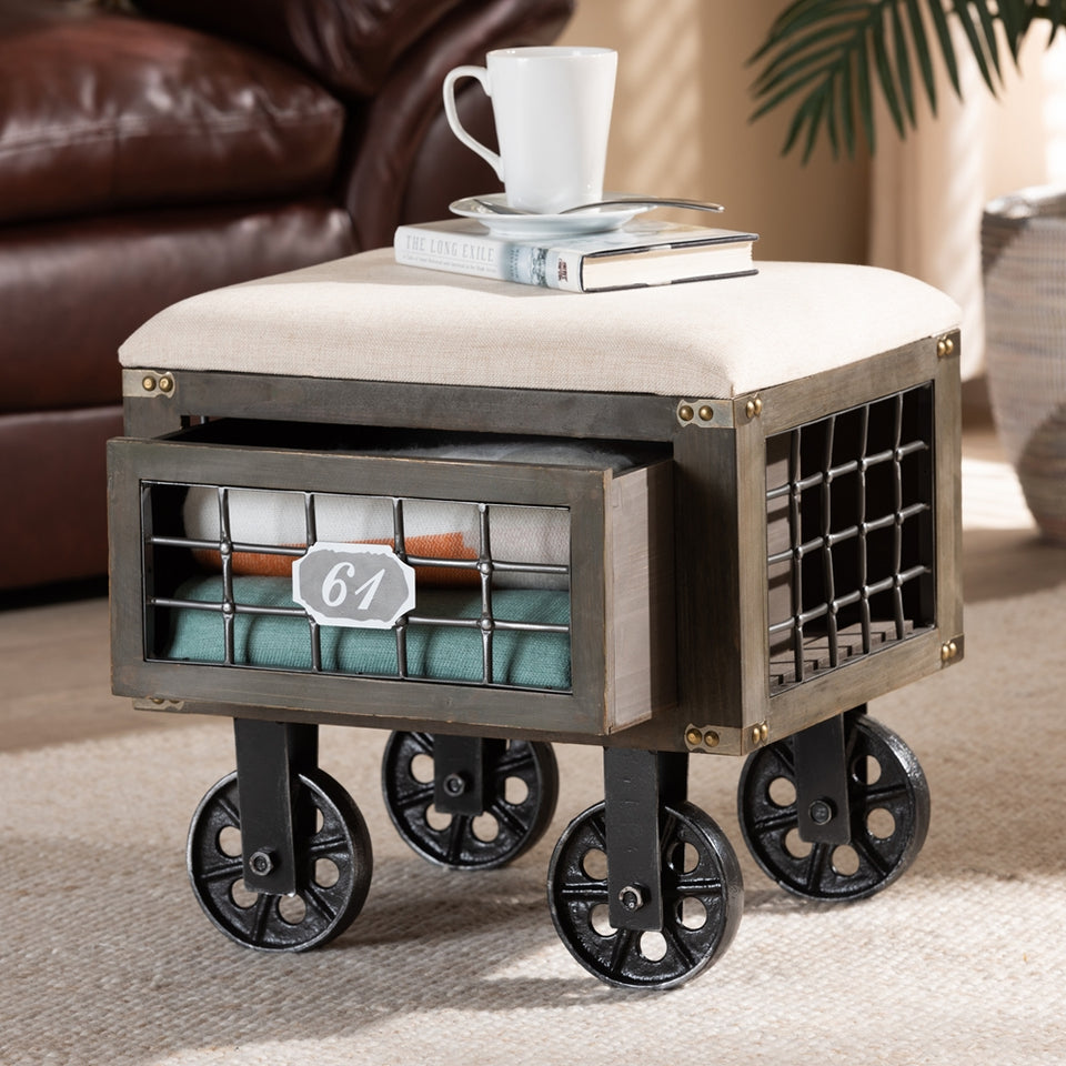 Harley 1-drawer wheeled storage ottoman.