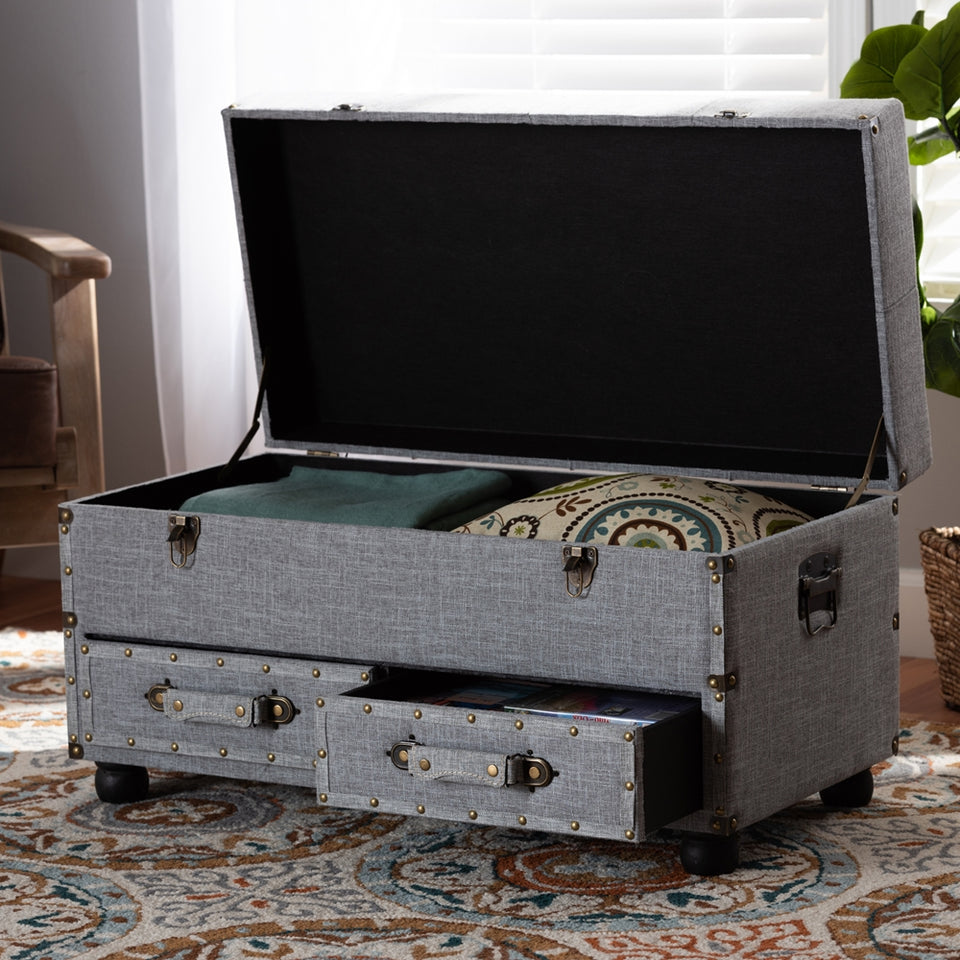Flynn 2-drawer storage trunk ottoman.