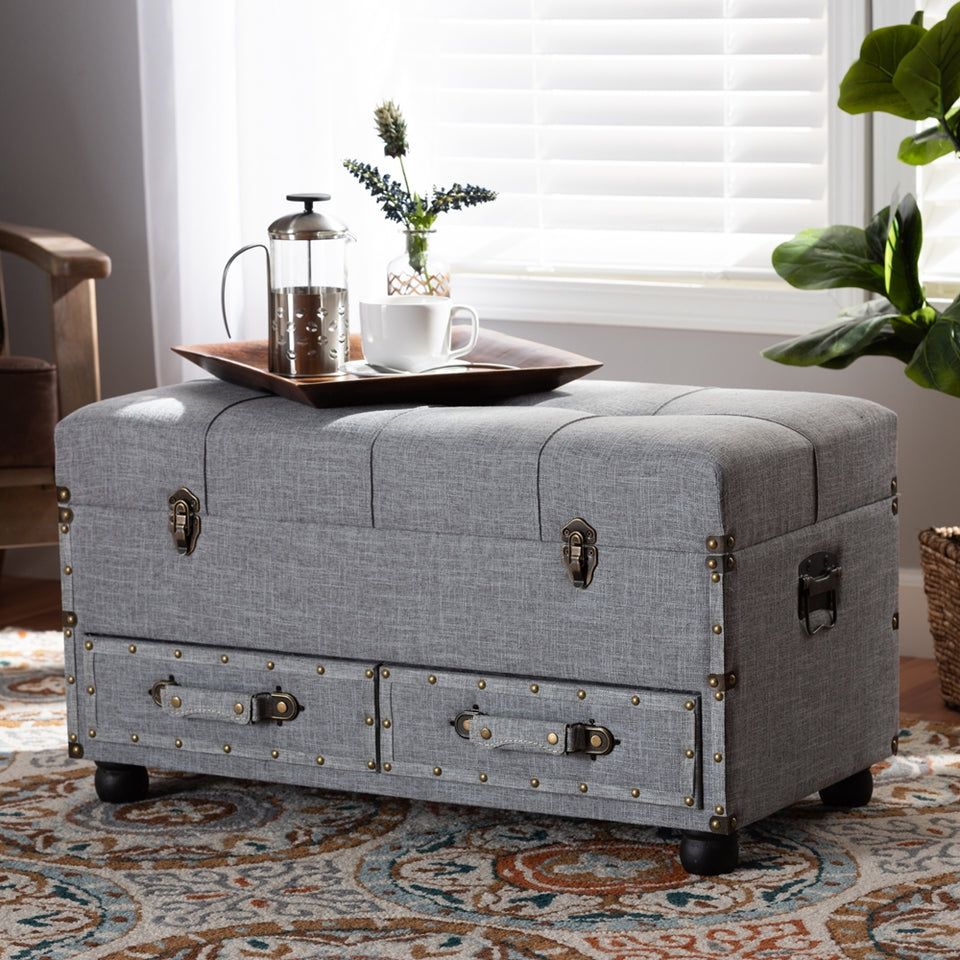Flynn 2-drawer storage trunk ottoman.