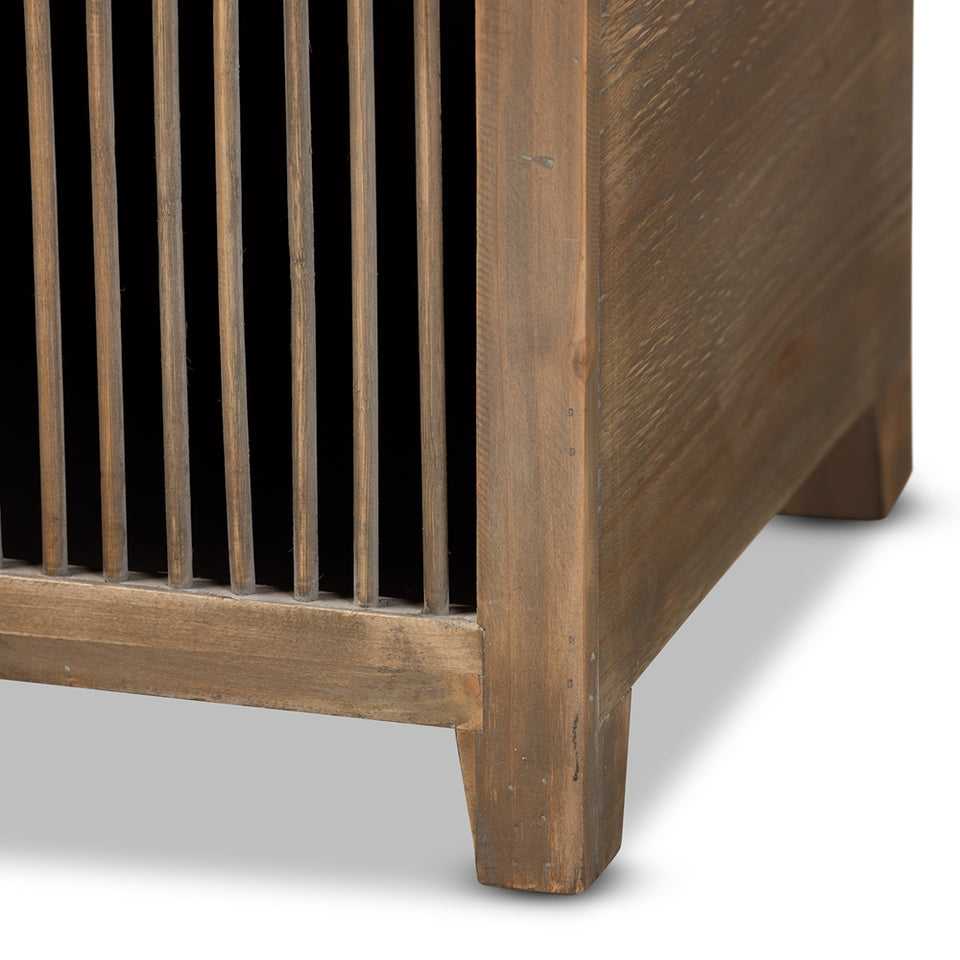 Clement rustic transitional farmhouse 2-piece wood spindle storage trunk ottoman set.