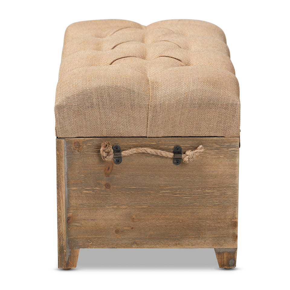Clement rustic transitional farmhouse 2-piece wood spindle storage trunk ottoman set.