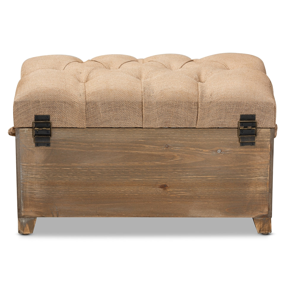 Clement rustic transitional farmhouse 2-piece wood spindle storage trunk ottoman set.