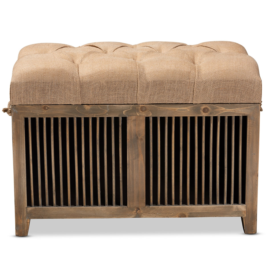 Clement rustic transitional farmhouse 2-piece wood spindle storage trunk ottoman set.