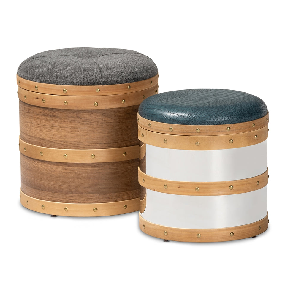Caleb 2-piece wood and metal storage ottoman set.