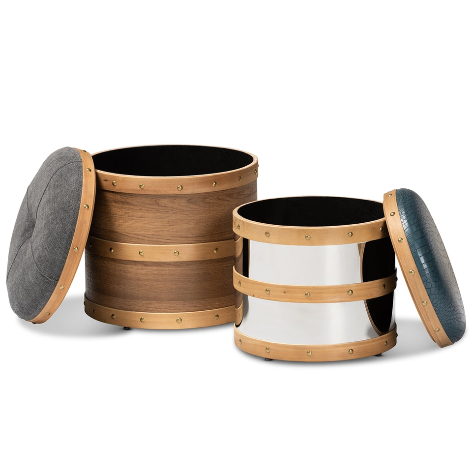 Caleb 2-piece wood and metal storage ottoman set.