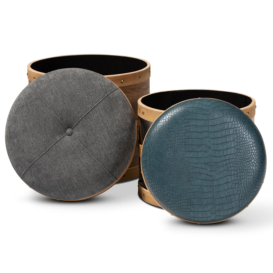 Caleb 2-piece wood and metal storage ottoman set.