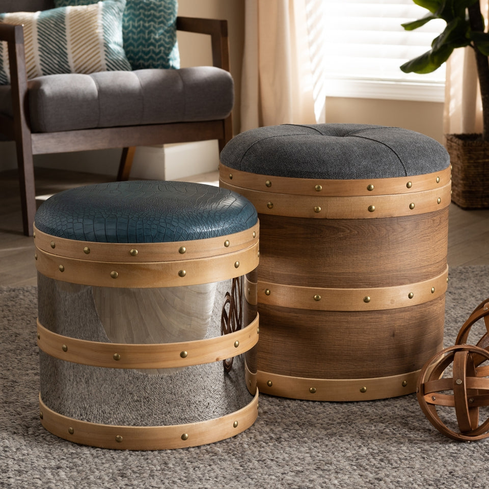Caleb 2-piece wood and metal storage ottoman set.