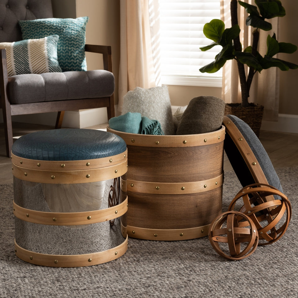 Caleb 2-piece wood and metal storage ottoman set.