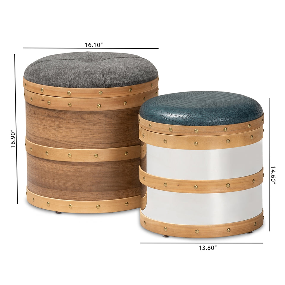 Caleb 2-piece wood and metal storage ottoman set.
