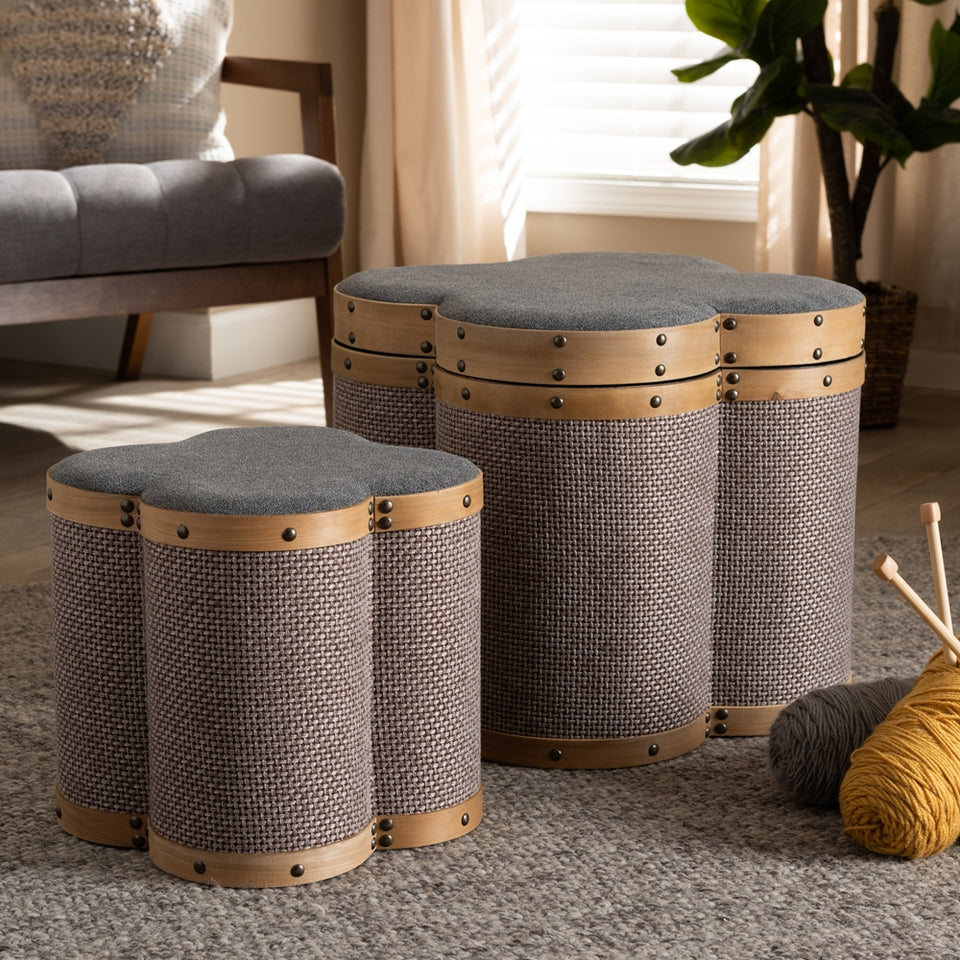 Marilyn 2-piece clover shaped storage ottoman set.