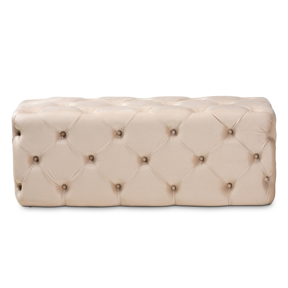Jasmine modern velvet fabric upholstered button tufted bench ottoman.