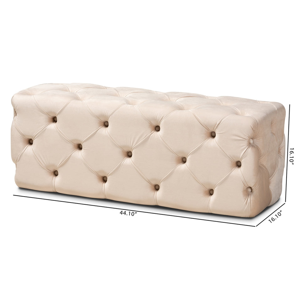 Jasmine modern velvet fabric upholstered button tufted bench ottoman.