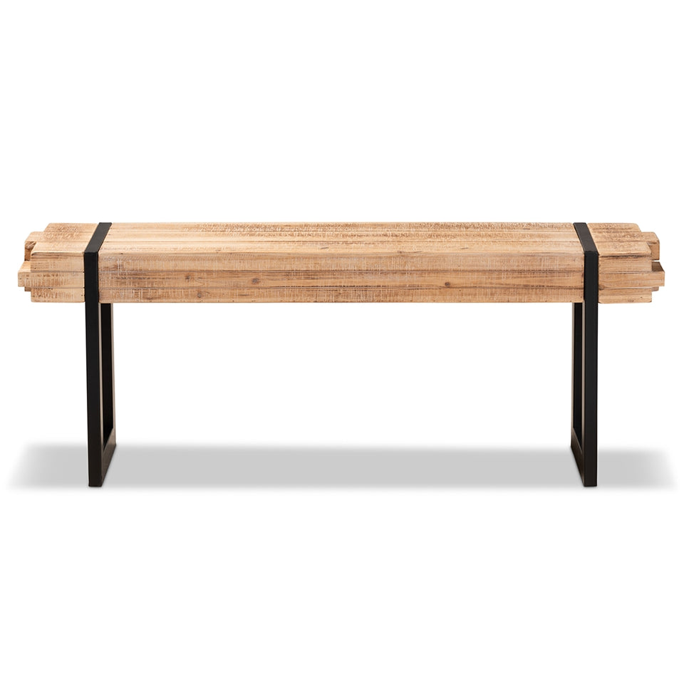 Henson rustic and industrial natural wood and black finished metal bench.