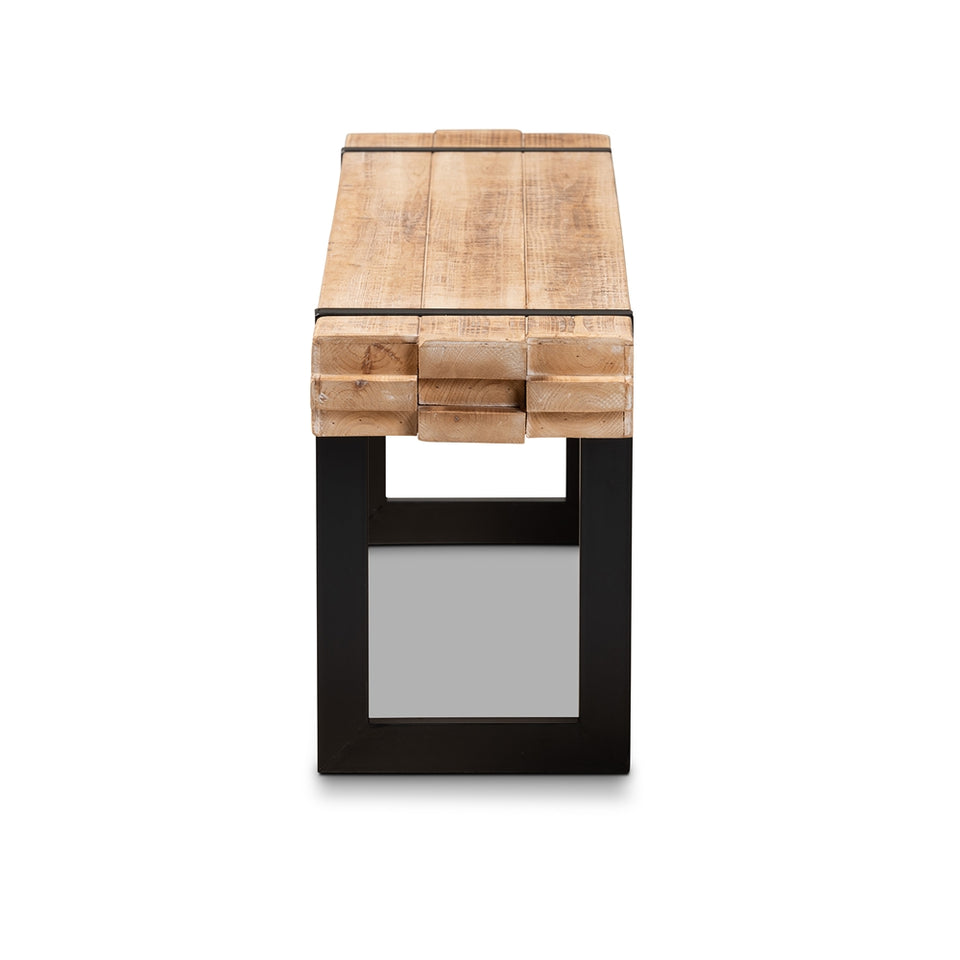 Henson rustic and industrial natural wood and black finished metal bench.