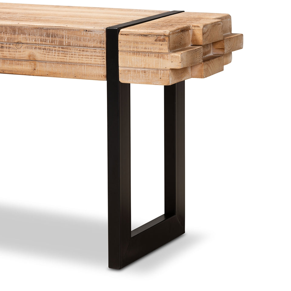Henson rustic and industrial natural wood and black finished metal bench.