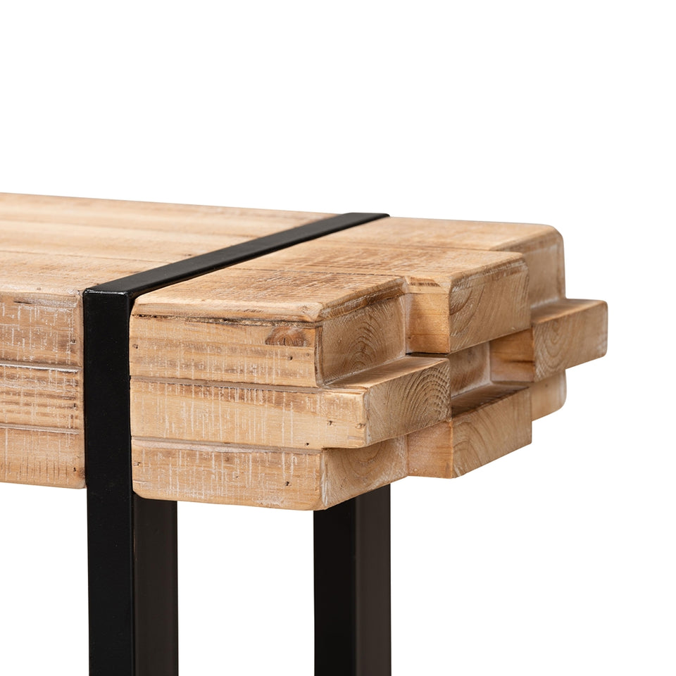 Henson rustic and industrial natural wood and black finished metal bench.