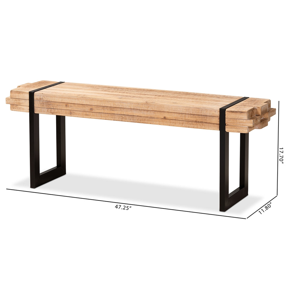 Henson rustic and industrial natural wood and black finished metal bench.