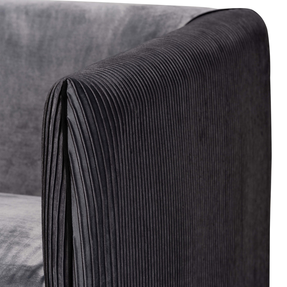 Beacher modern and contemporary grey velvet fabric upholstered and walnut brown finished wood armchair.