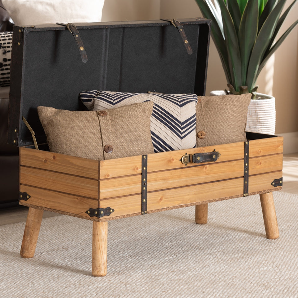 Amena Large rustic transitional storage ottoman.