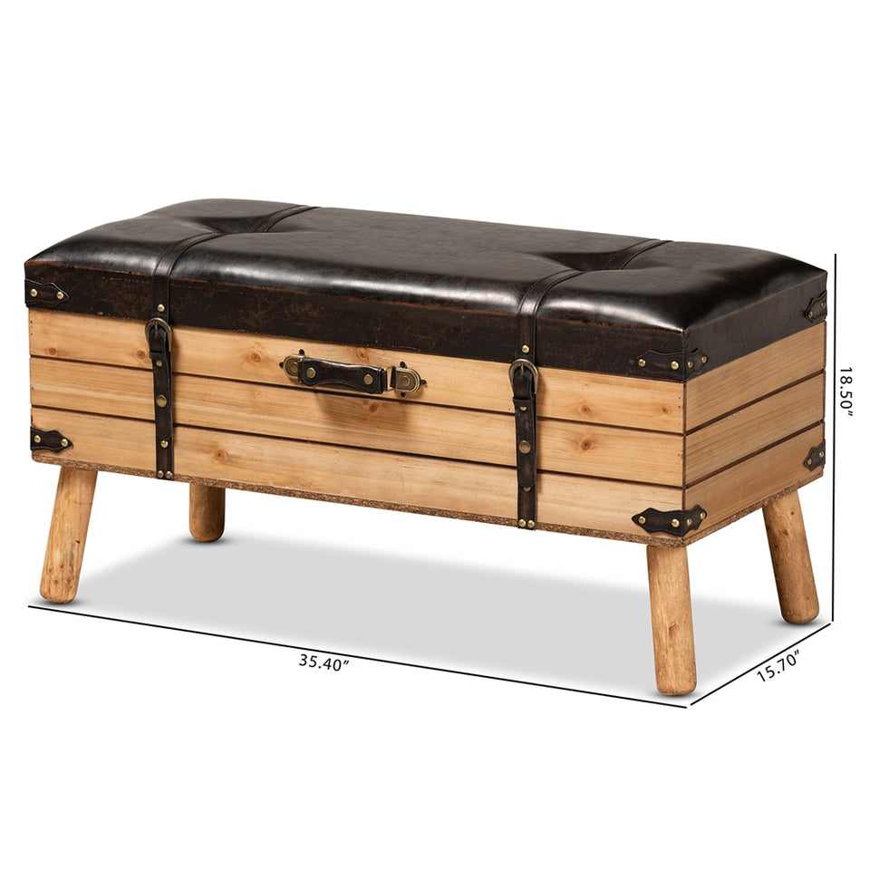 Amena Large rustic transitional storage ottoman.