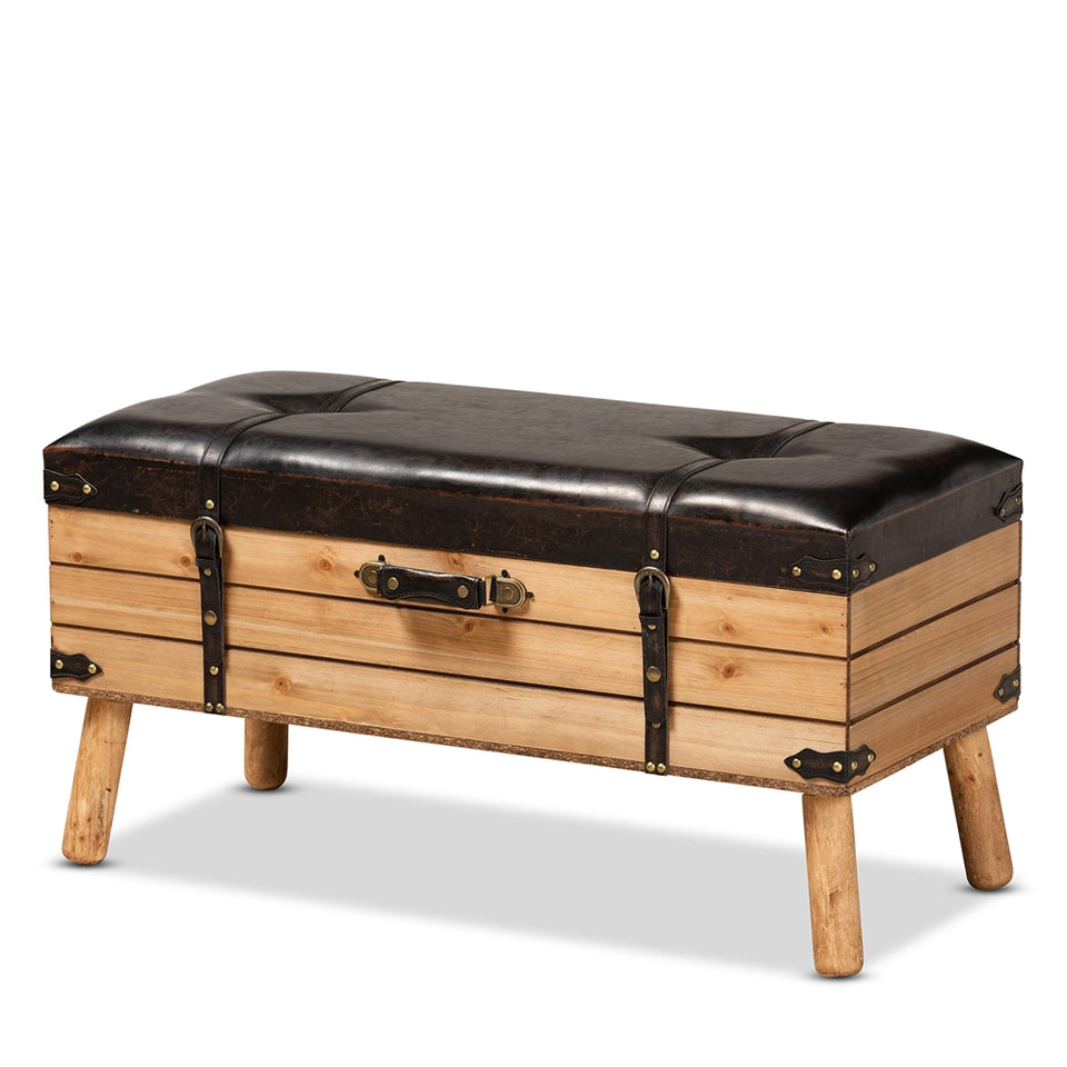 Amena Large rustic transitional storage ottoman.