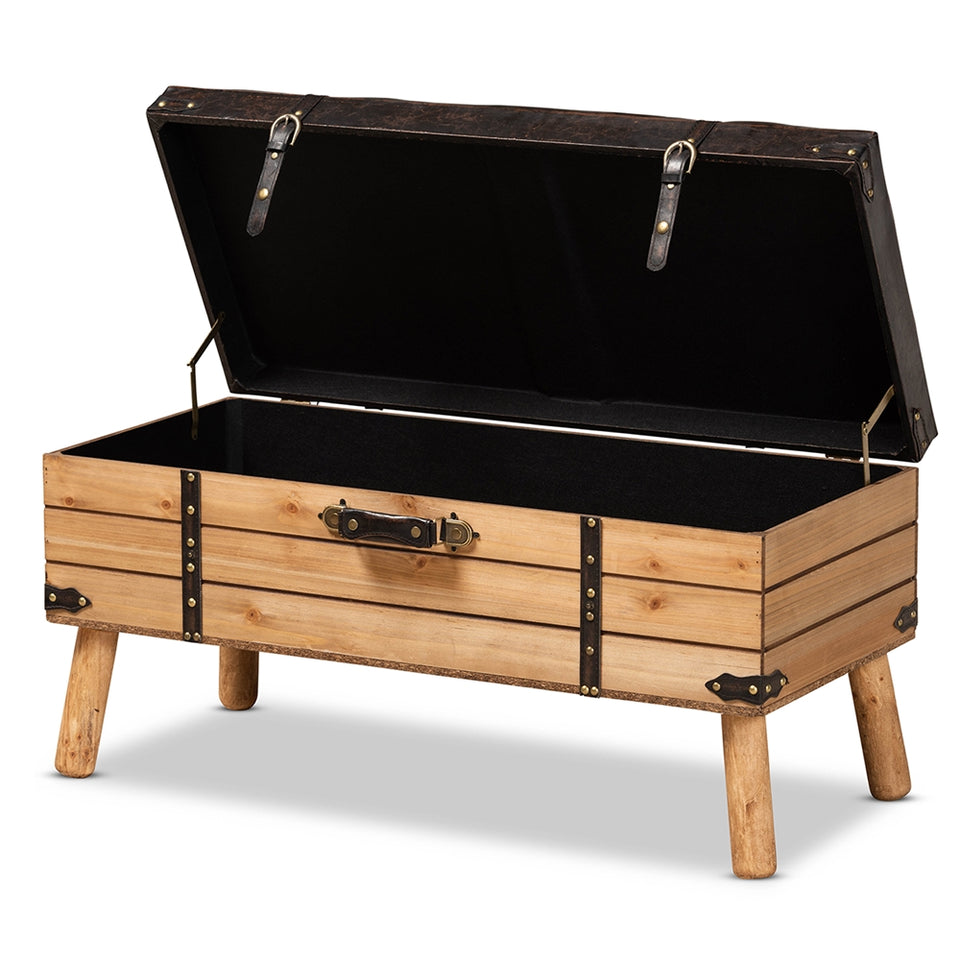 Amena Large rustic transitional storage ottoman.