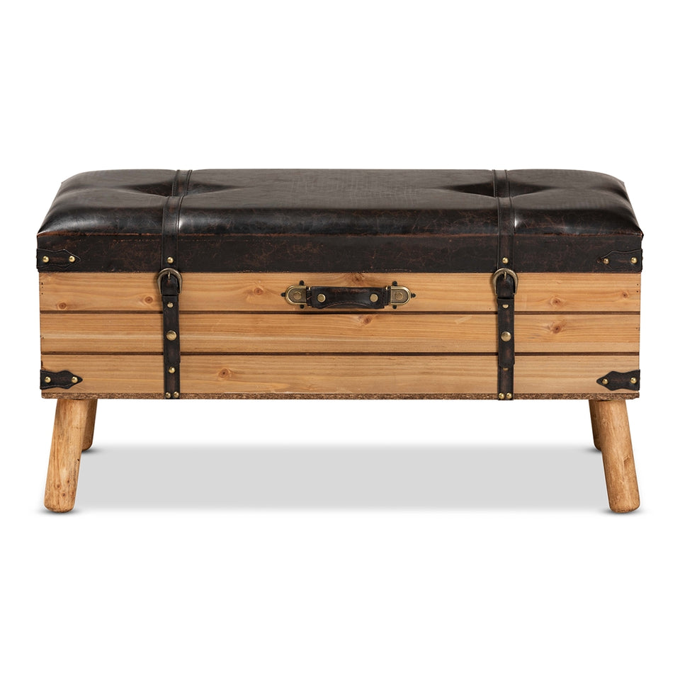 Amena Large rustic transitional storage ottoman.