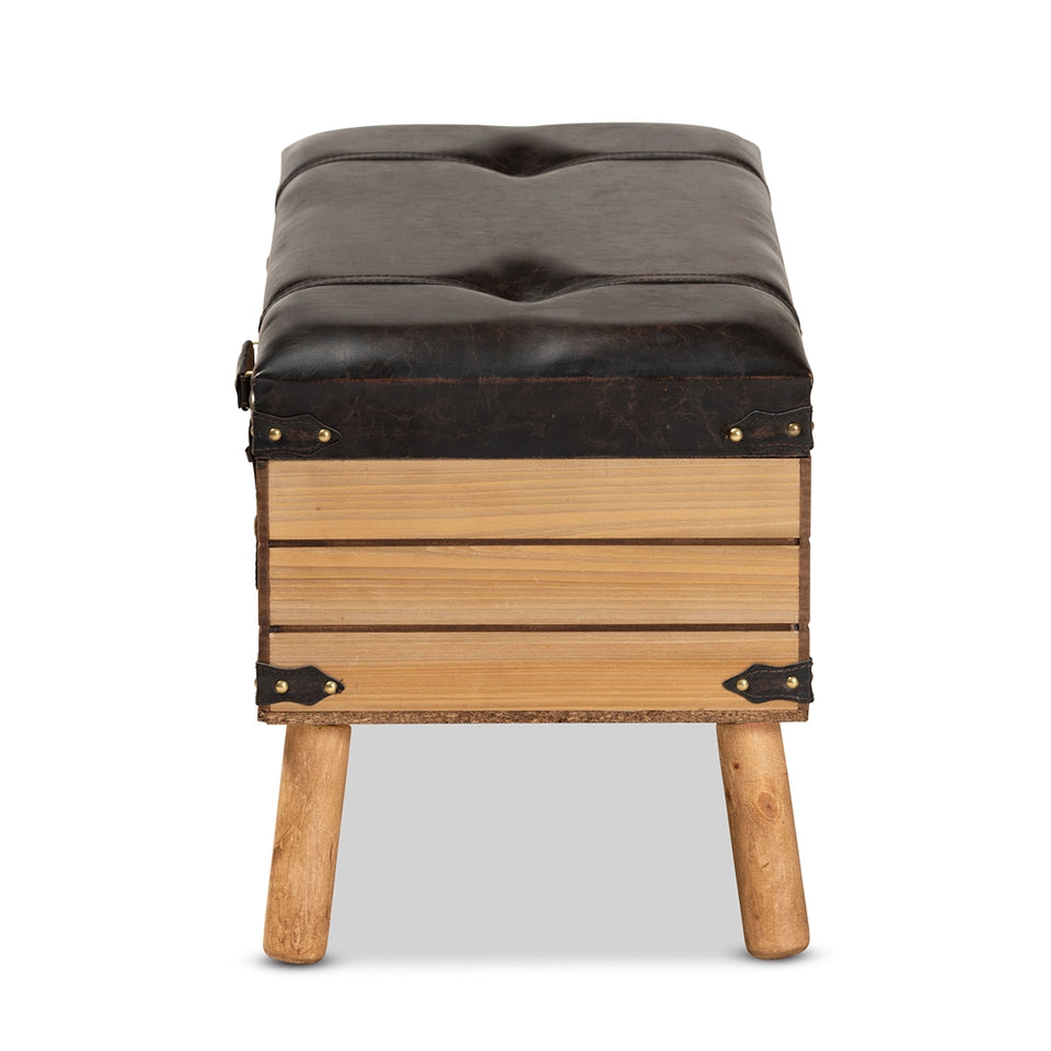 Amena Large rustic transitional storage ottoman.
