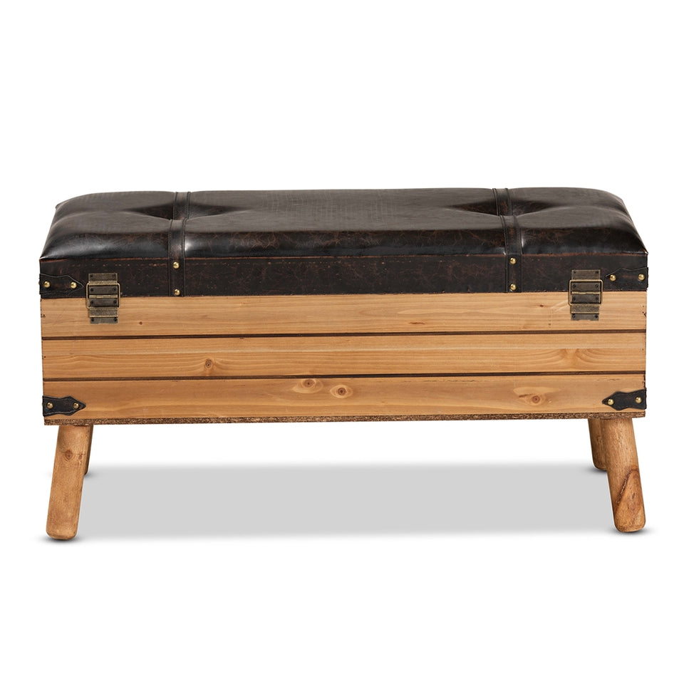 Amena Large rustic transitional storage ottoman.