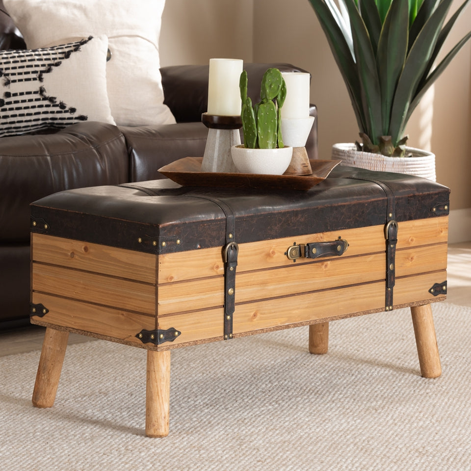 Amena Large rustic transitional storage ottoman.