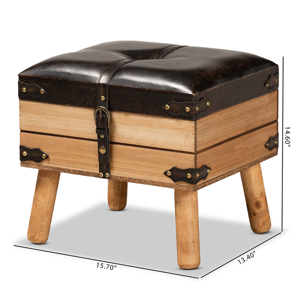 Amena rustic transitional small storage ottoman.