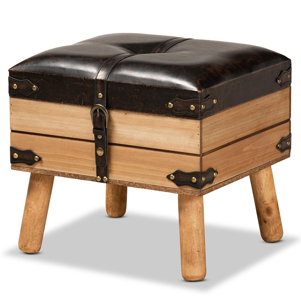 Amena rustic transitional small storage ottoman.