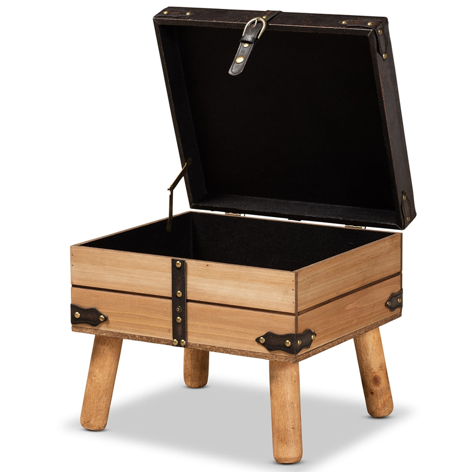 Amena rustic transitional small storage ottoman.