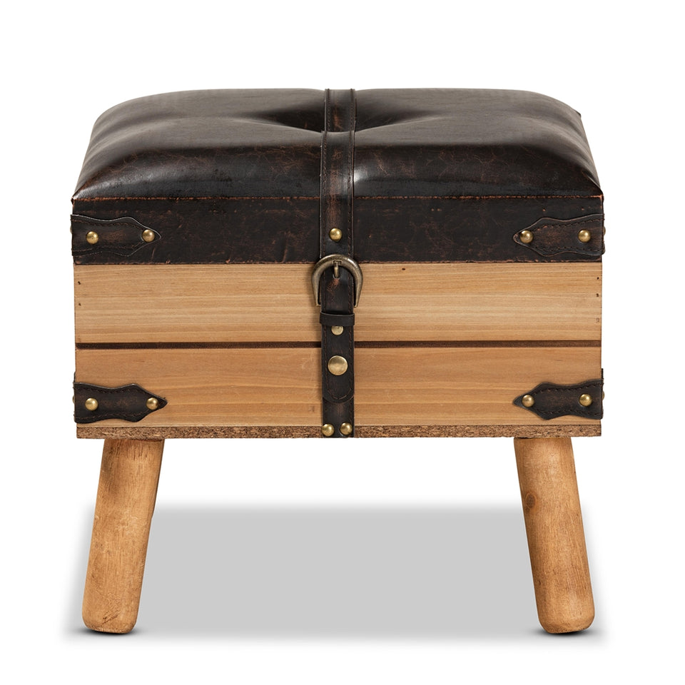 Amena rustic transitional small storage ottoman.