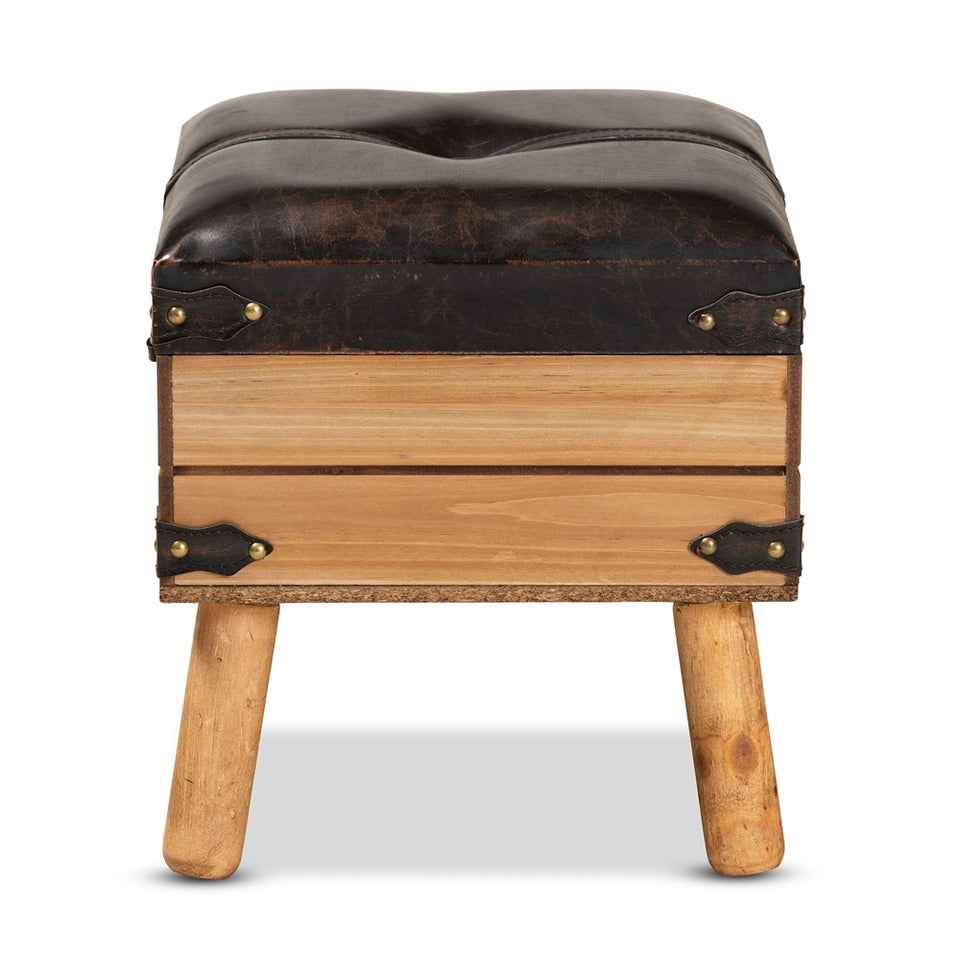Amena rustic transitional small storage ottoman.