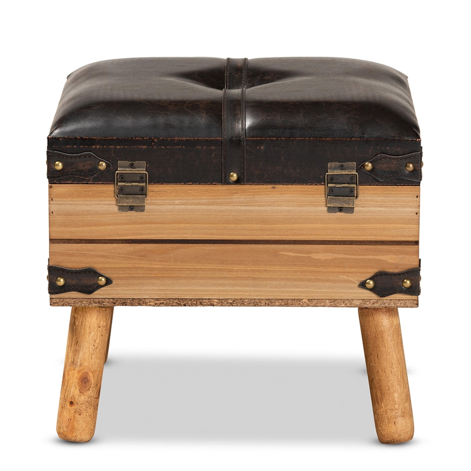 Amena rustic transitional small storage ottoman.