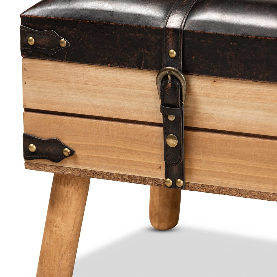 Amena rustic transitional small storage ottoman.
