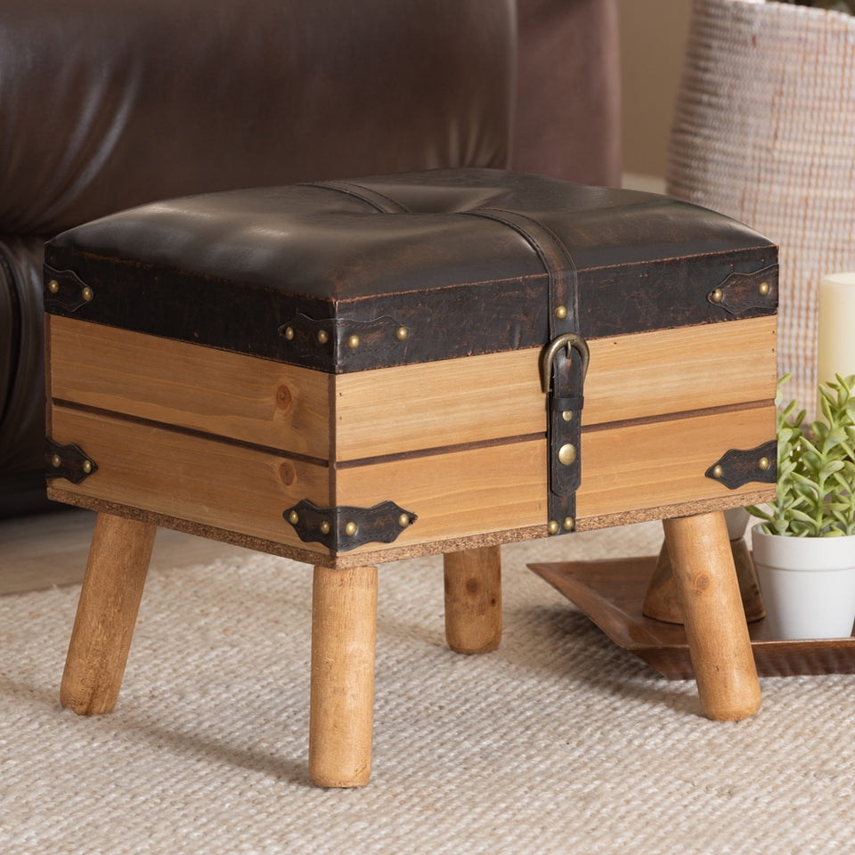 Amena rustic transitional small storage ottoman.
