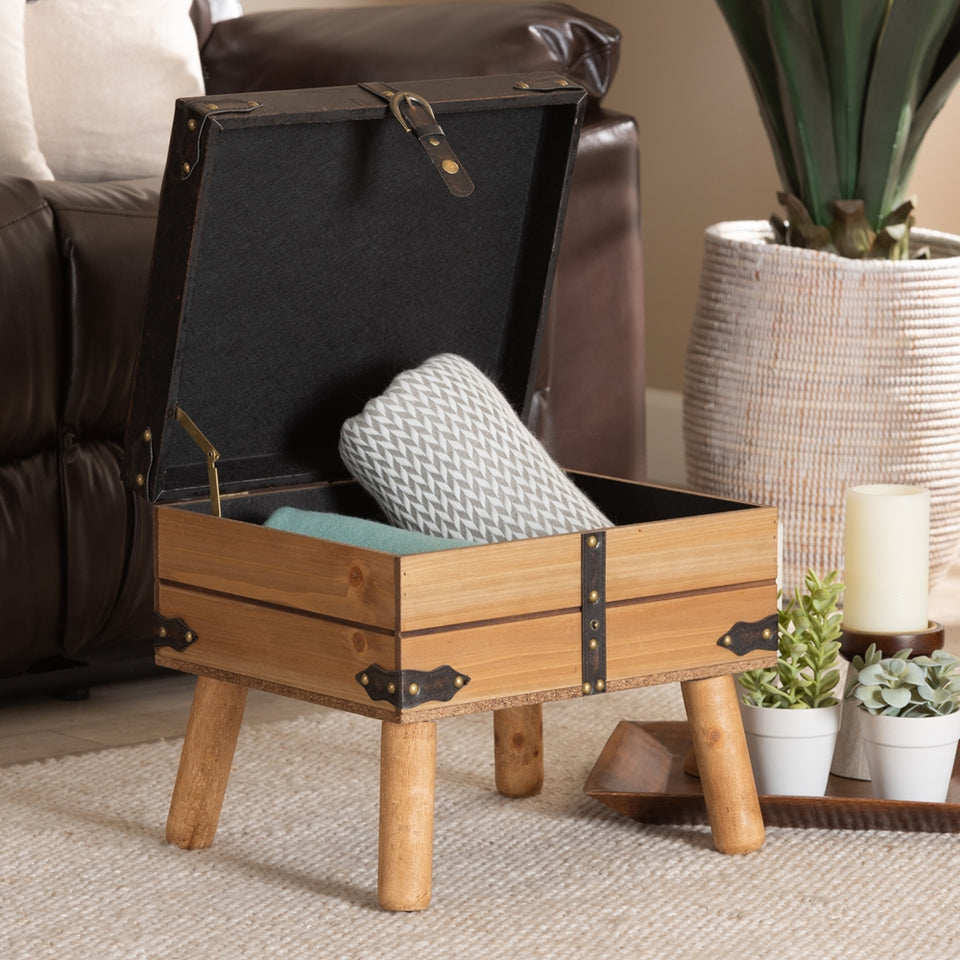Amena rustic transitional small storage ottoman.