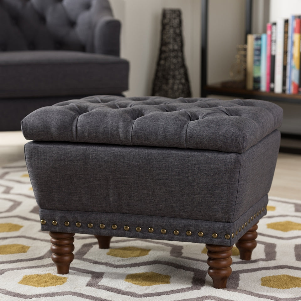 Annabelle modern button-tufted storage ottoman.