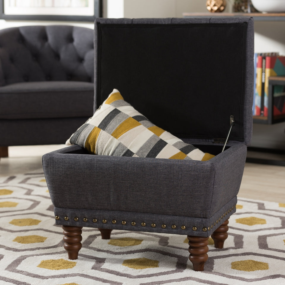 Annabelle modern button-tufted storage ottoman.