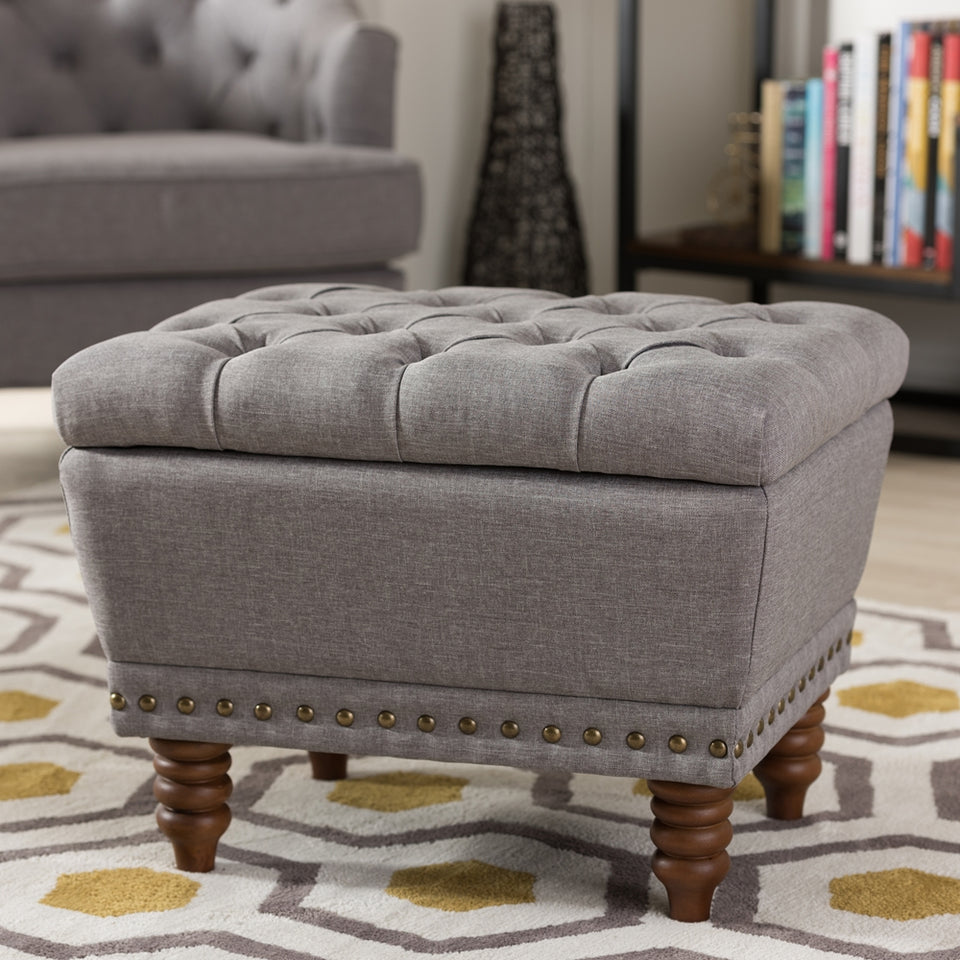 Annabelle modern button-tufted storage ottoman.