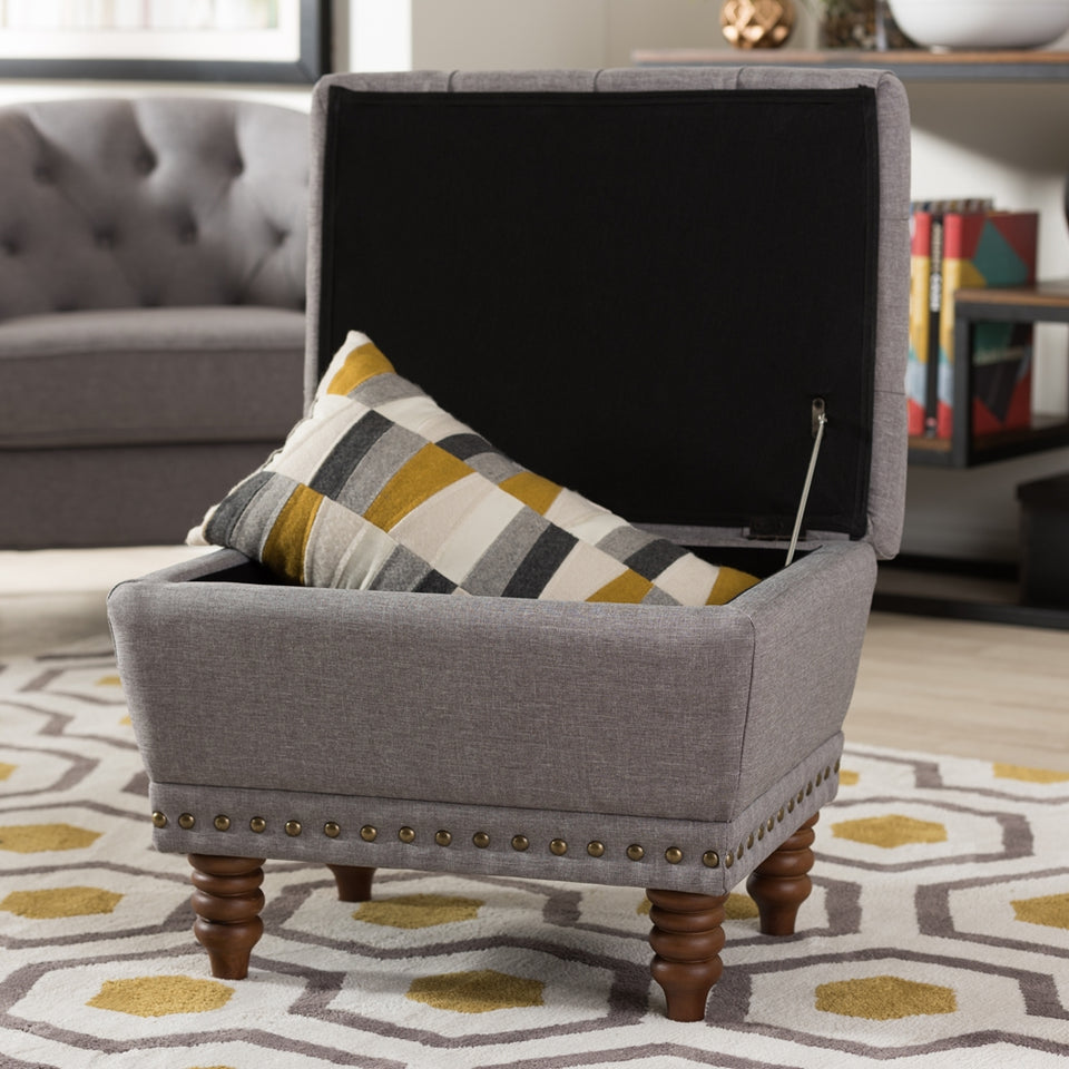 Annabelle modern button-tufted storage ottoman.