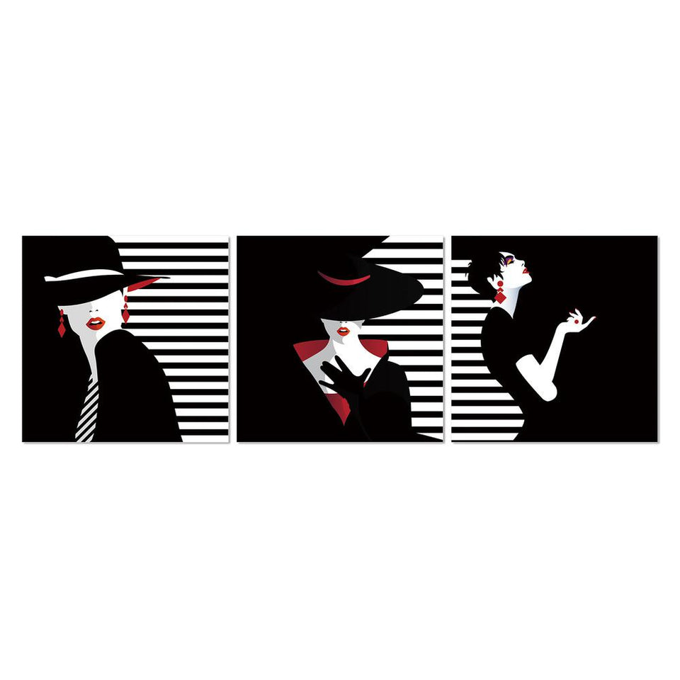 3 Piece horizontal acrylicpanel picture of HER - Stripes and Hat
