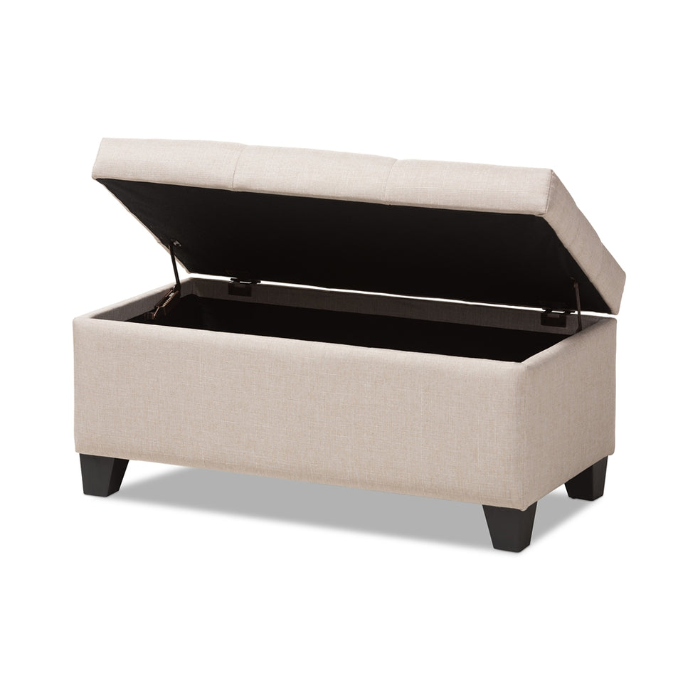 Michaela modern and contemporary upholstered storage ottoman.