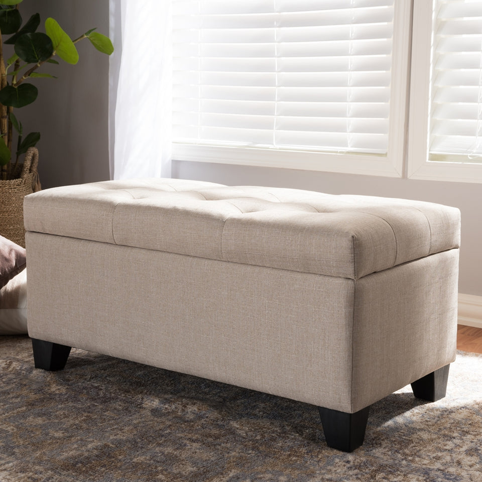 Michaela modern and contemporary upholstered storage ottoman.